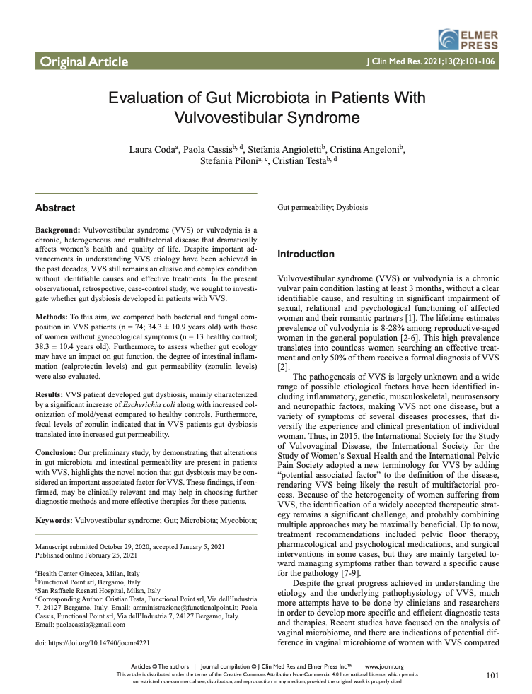Evaluation of Gut Microbiota in Patients With Vulvovestibular Syndrome